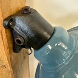 Industrial Blue Painted Factory Wall Cage Lamp from Elektrosvit, 1960s