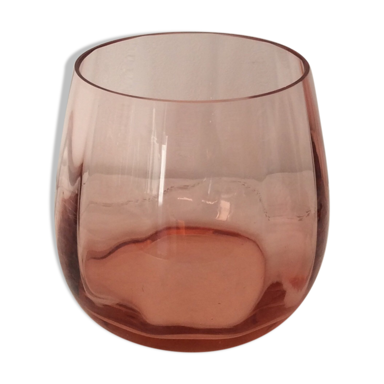 Rounded vase salmon pink glass - vintage