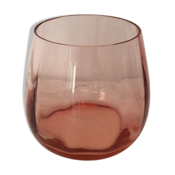 Vase arrondi verre rose saumon - vintage