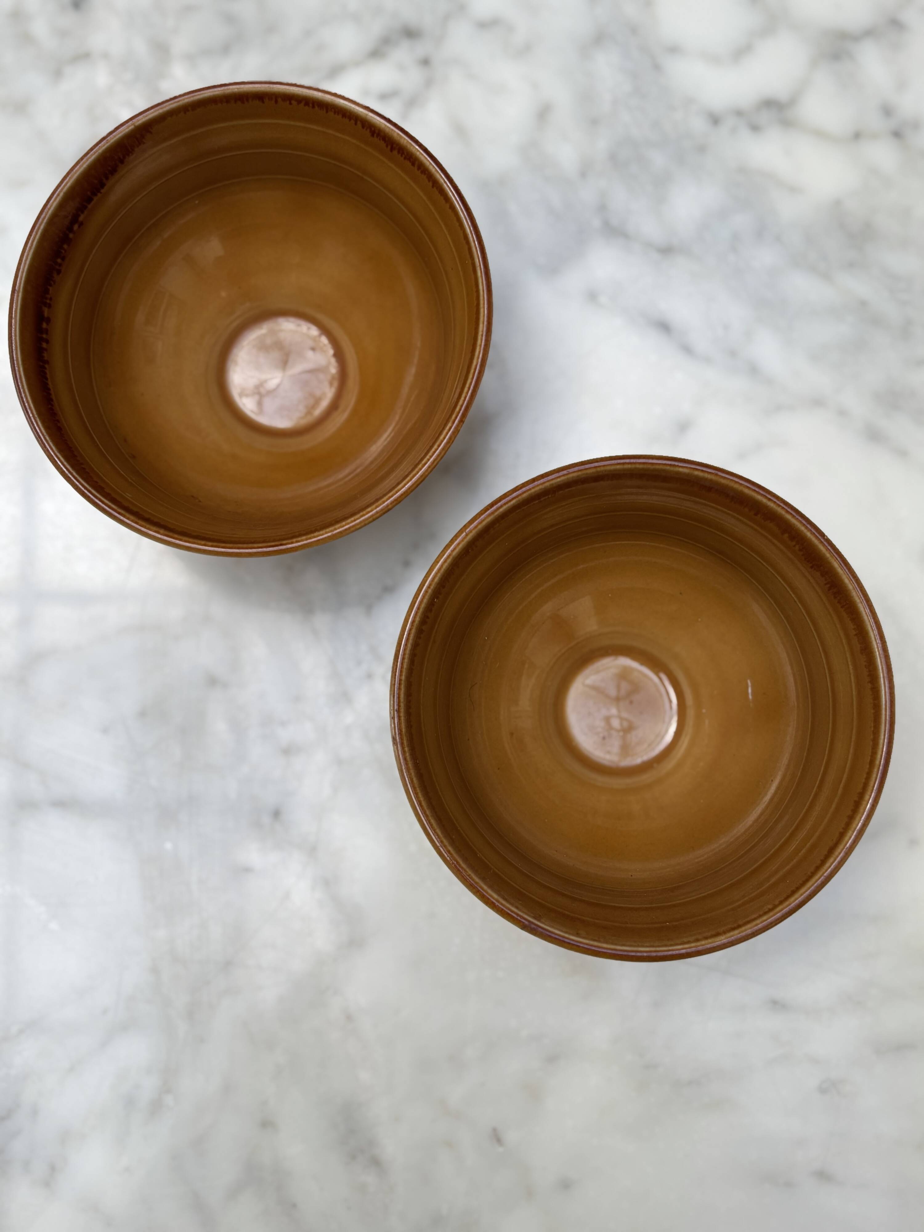 set of 2 small glazed stoneware bowls