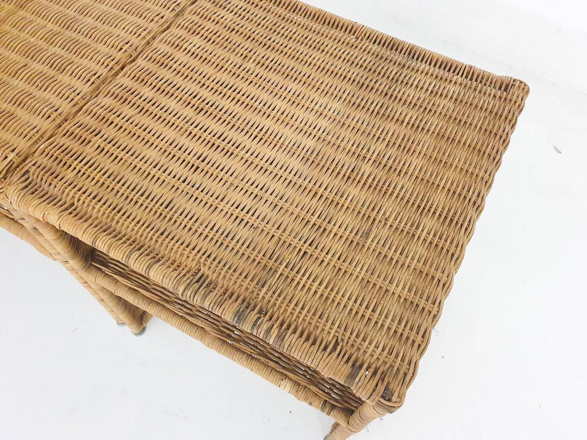 Set of two wicker bed side tables, France 1960's