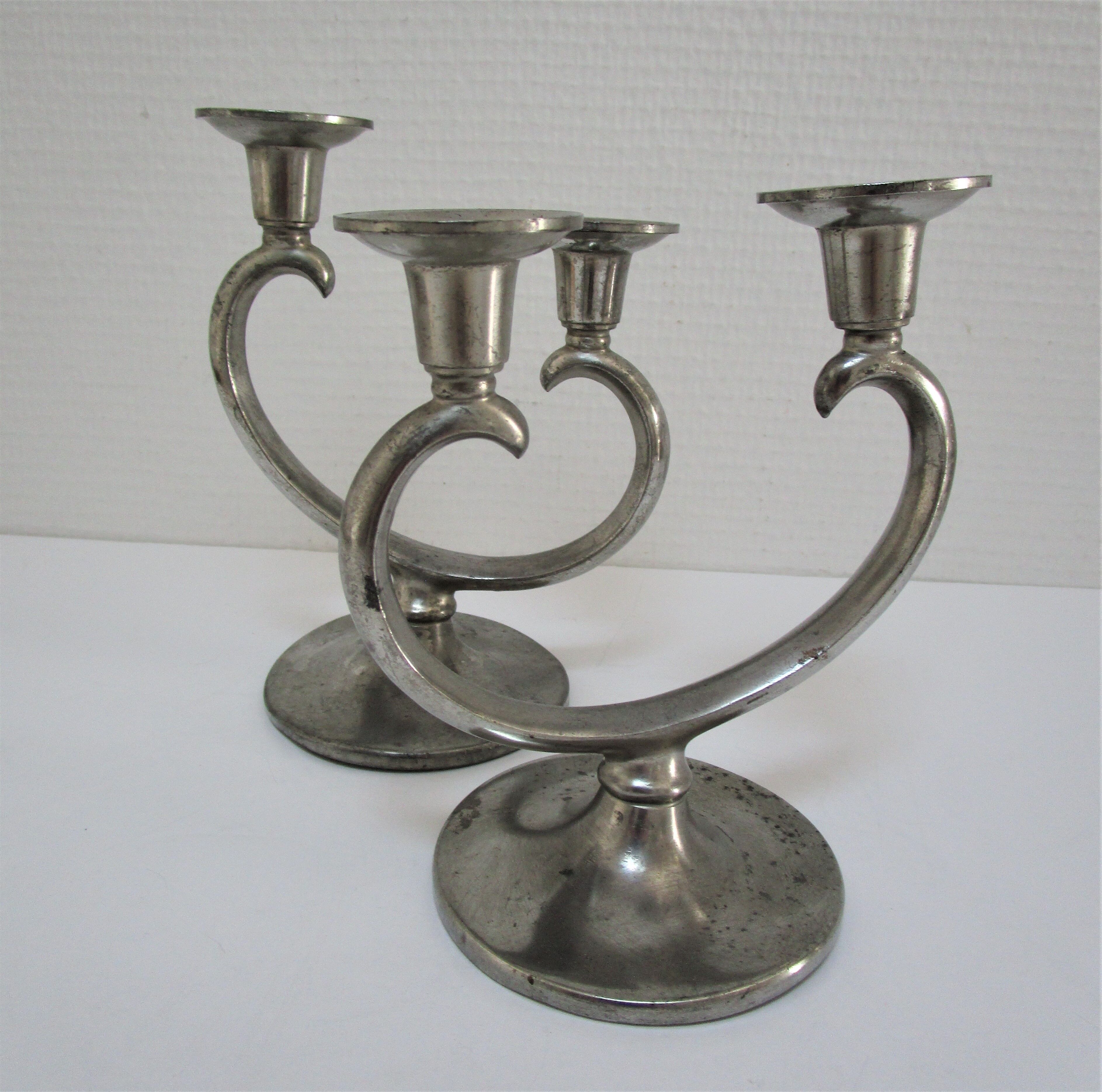 Pair of patinated tin candle holders design metawa holland 70s