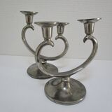 Pair of patinated tin candle holders design metawa holland 70s