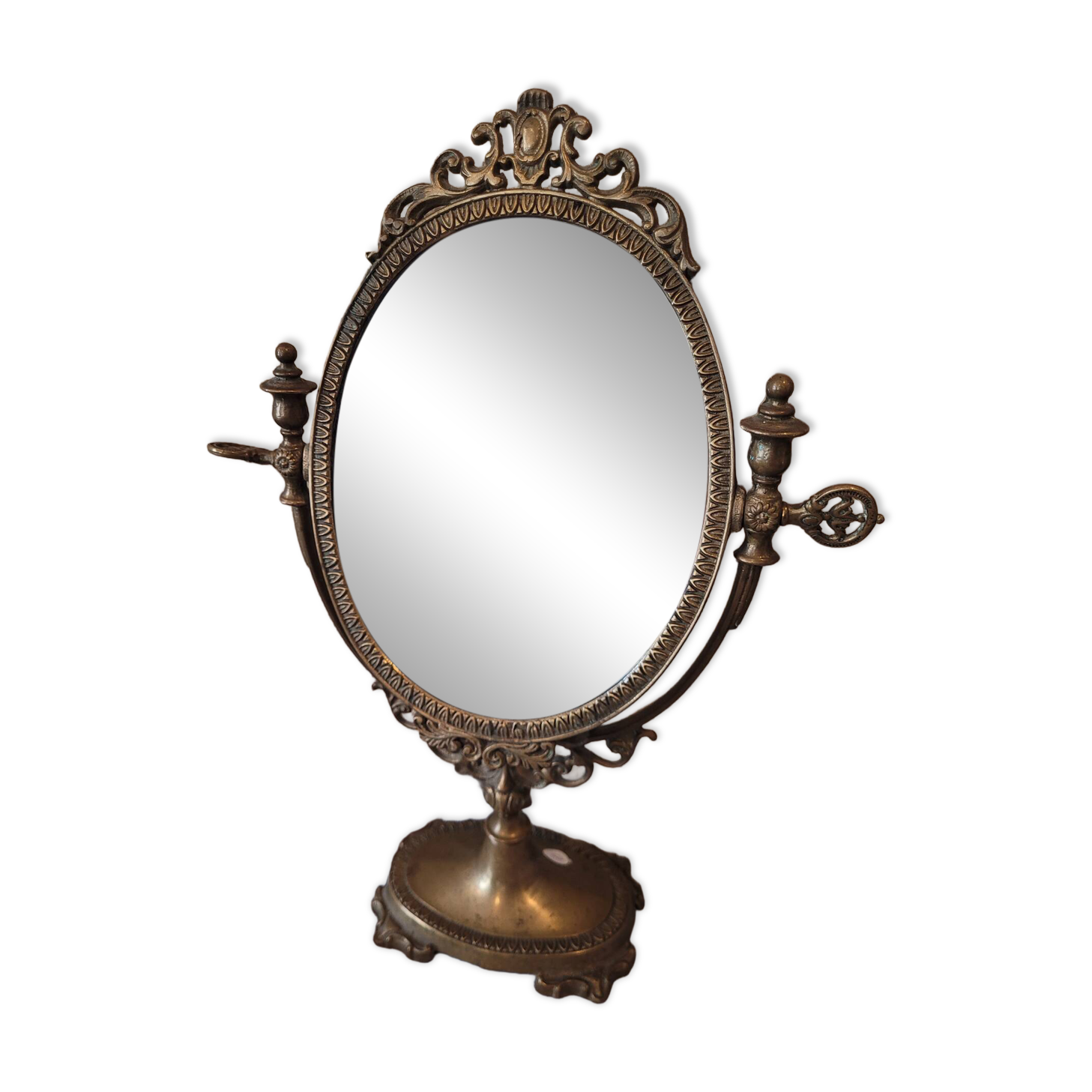 Miroir de table ancien style Louis XV / rocaille – métal doré