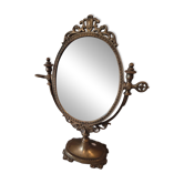 Miroir de table ancien style Louis XV / rocaille – métal doré