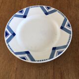 Antique earthenware pedestal dish stamped Moulin des Loups and Hamage