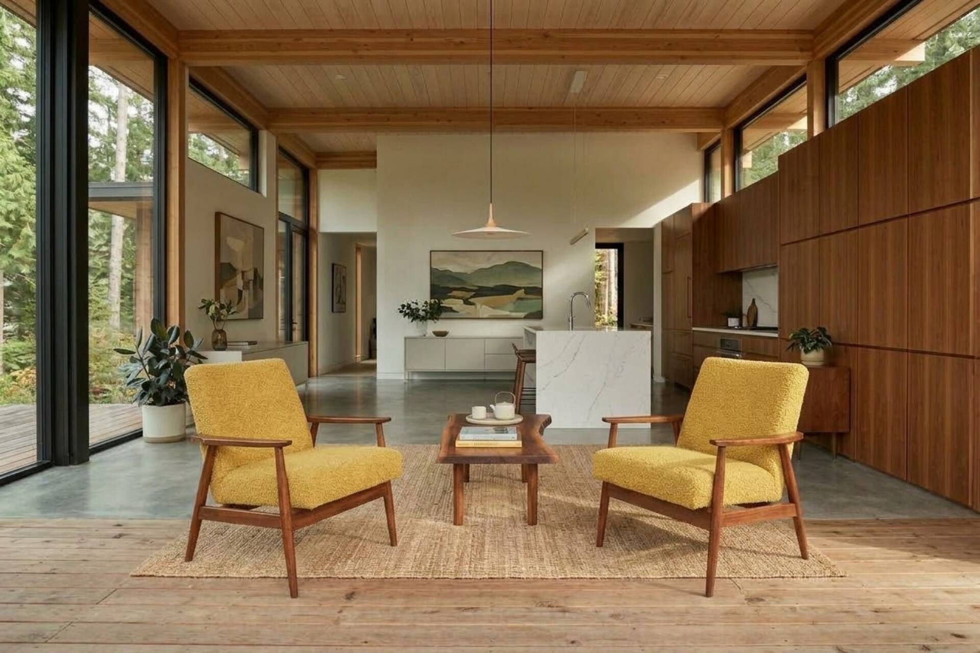 Two Lounge Chairs Vintage Mustard Boucle,  Mid Century Design, 1960