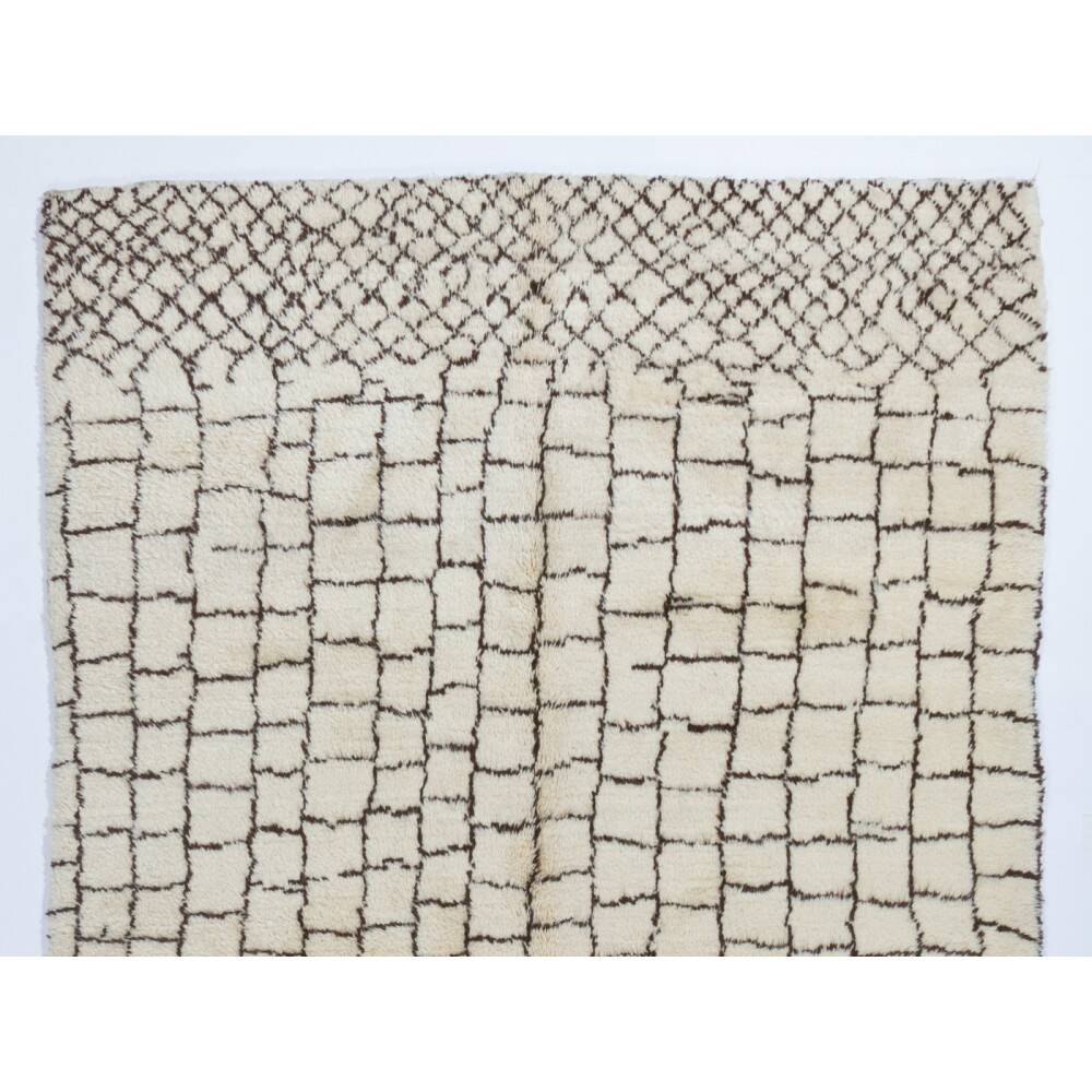 Modern Moroccan Berber Rug Made of Natural Ivory & Brown Wool, Beni Ourain Hand-Knotted Carpet