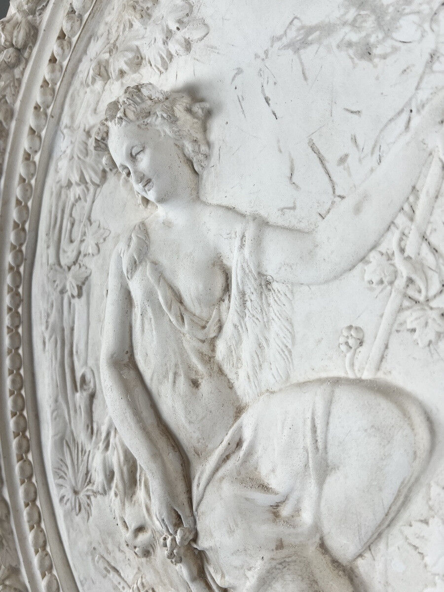 Relief wall panel medallion, allegorical scene, 20th century