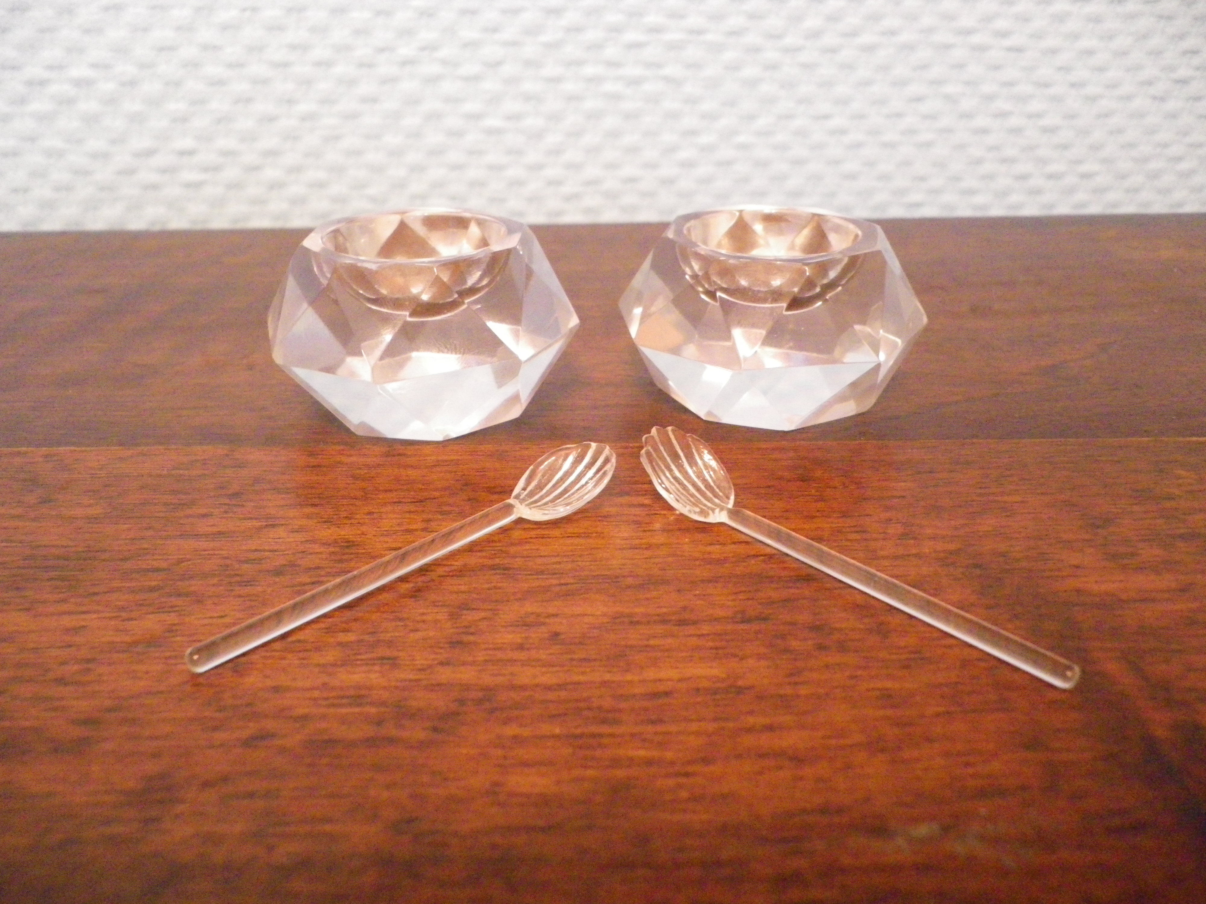 Duo of Saleron in crystal with their serving spoons, in original box - 50s -