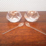 Duo of Saleron in crystal with their serving spoons, in original box - 50s -