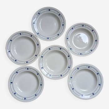 6 soup plates with blue flowers
