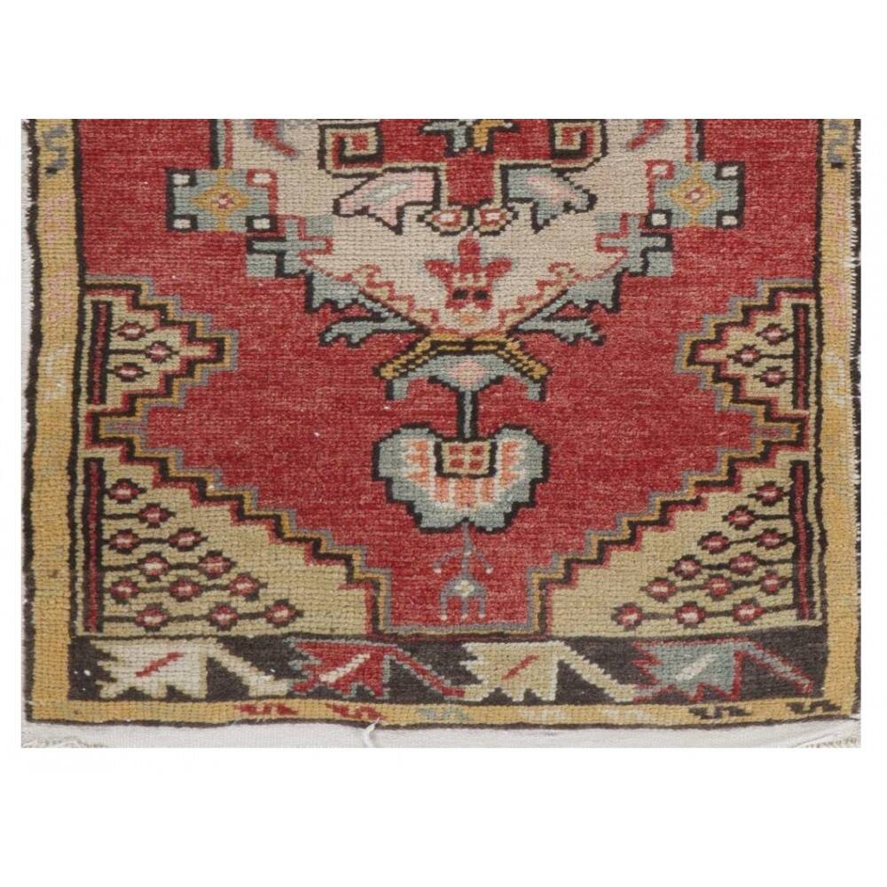 Hand-knotted Small Rug. Vintage Door Mat. Turkish Wool Seat Cover. Entryway Mat. Kitchen Rug