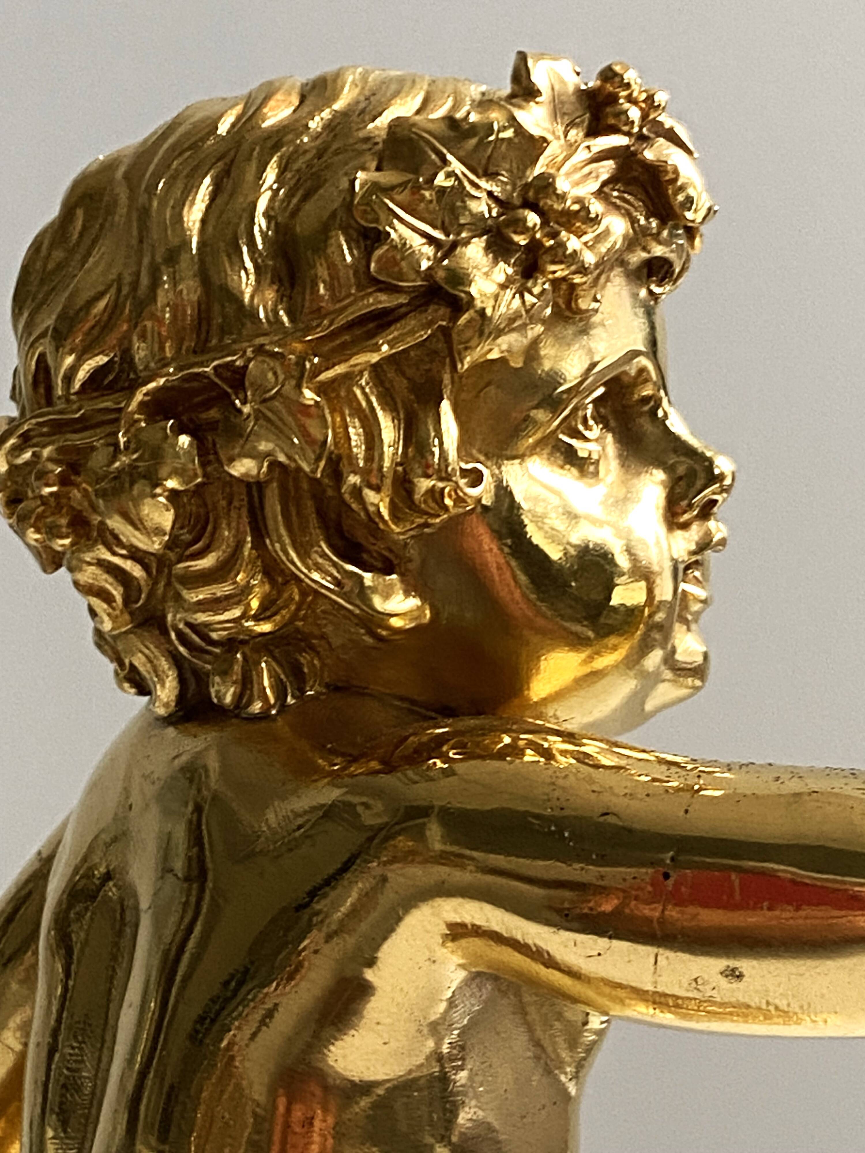 Sculpture, torchère "Jeune satyre" en bronze doré d'après Clodion