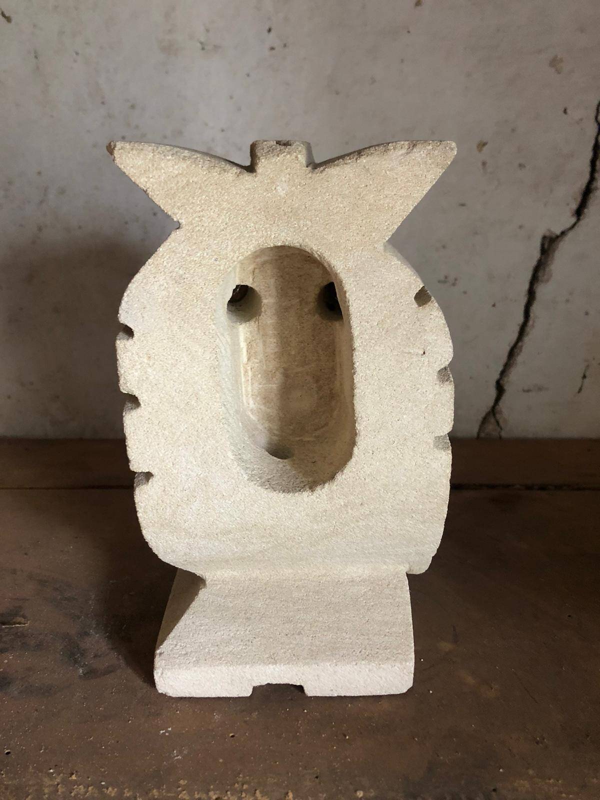 Pair of stone owl sculptures, vintage owl, owl lamp signed