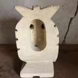 Paire de sculptures, serre-livres hibou vintage en pierre, signés