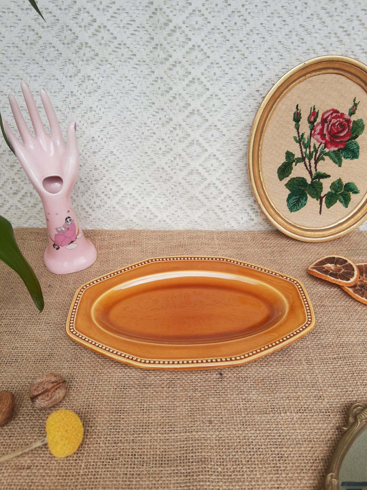 Ravier - plat Longchamp France moutarde - vintage