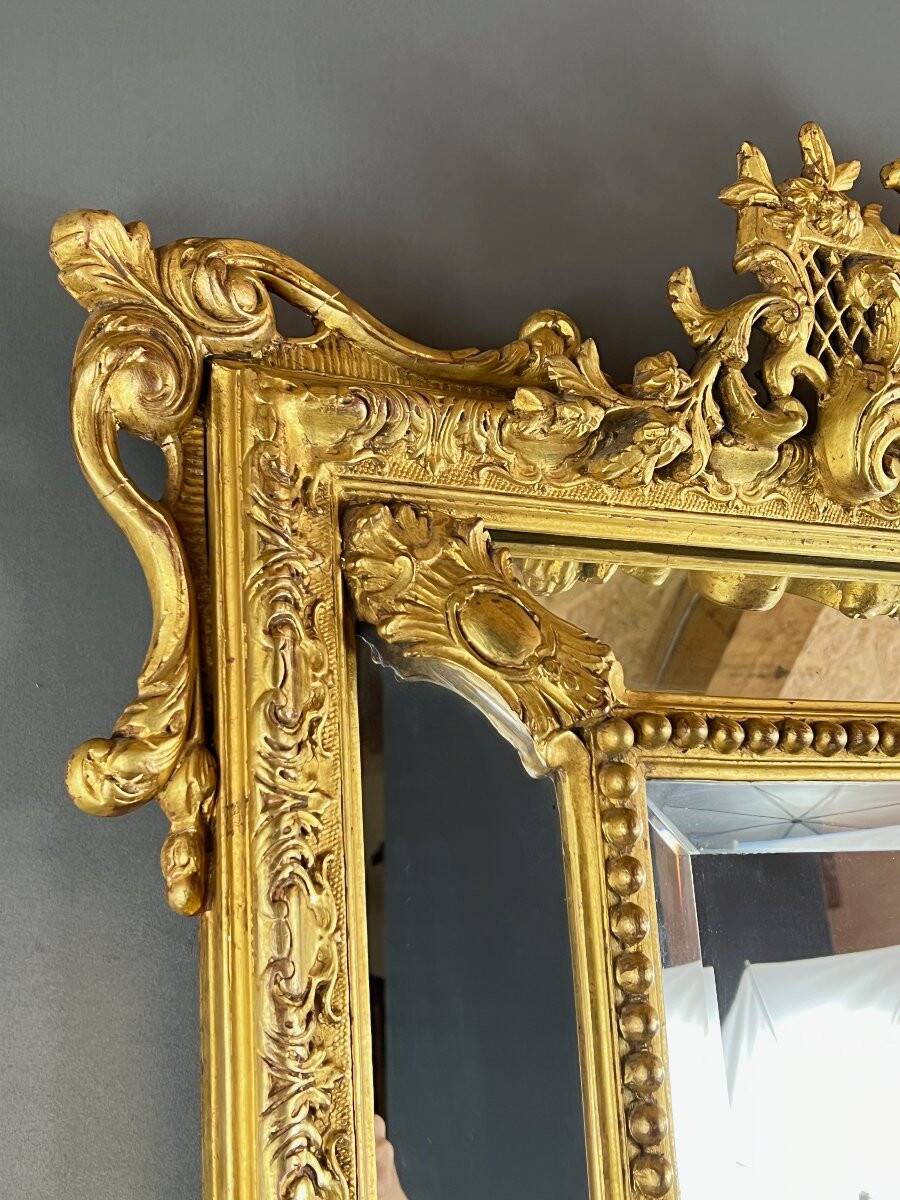 Large giltwood pediment mirror, 19th century