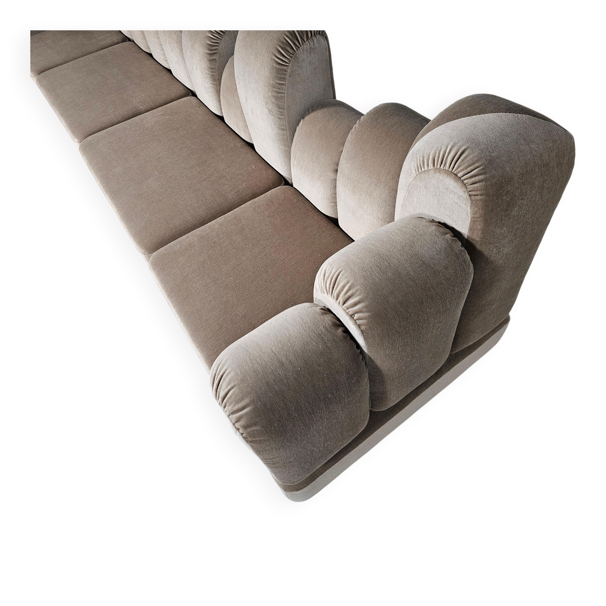 Beige mohair velvet sectional sofa by Hans Hopfer, Roche Bobois.