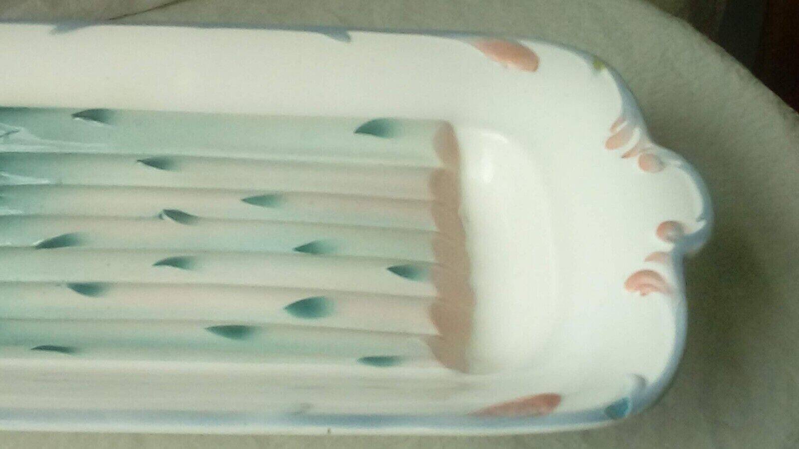 Plat a asperges en barbotine faience digoin sarreguemines