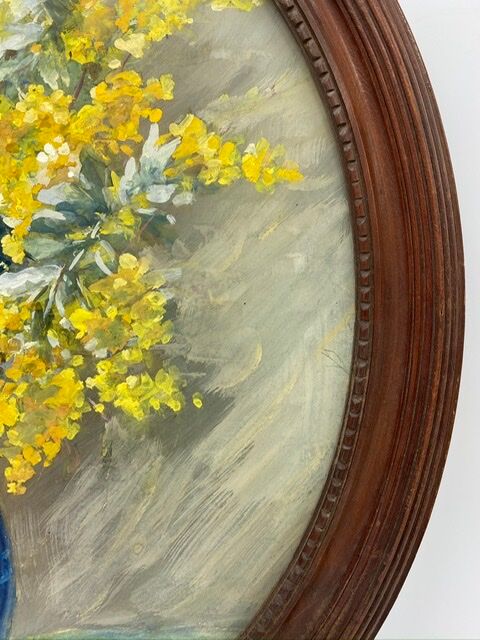 Old painting, still life with mimosas, signed, 60s/80s