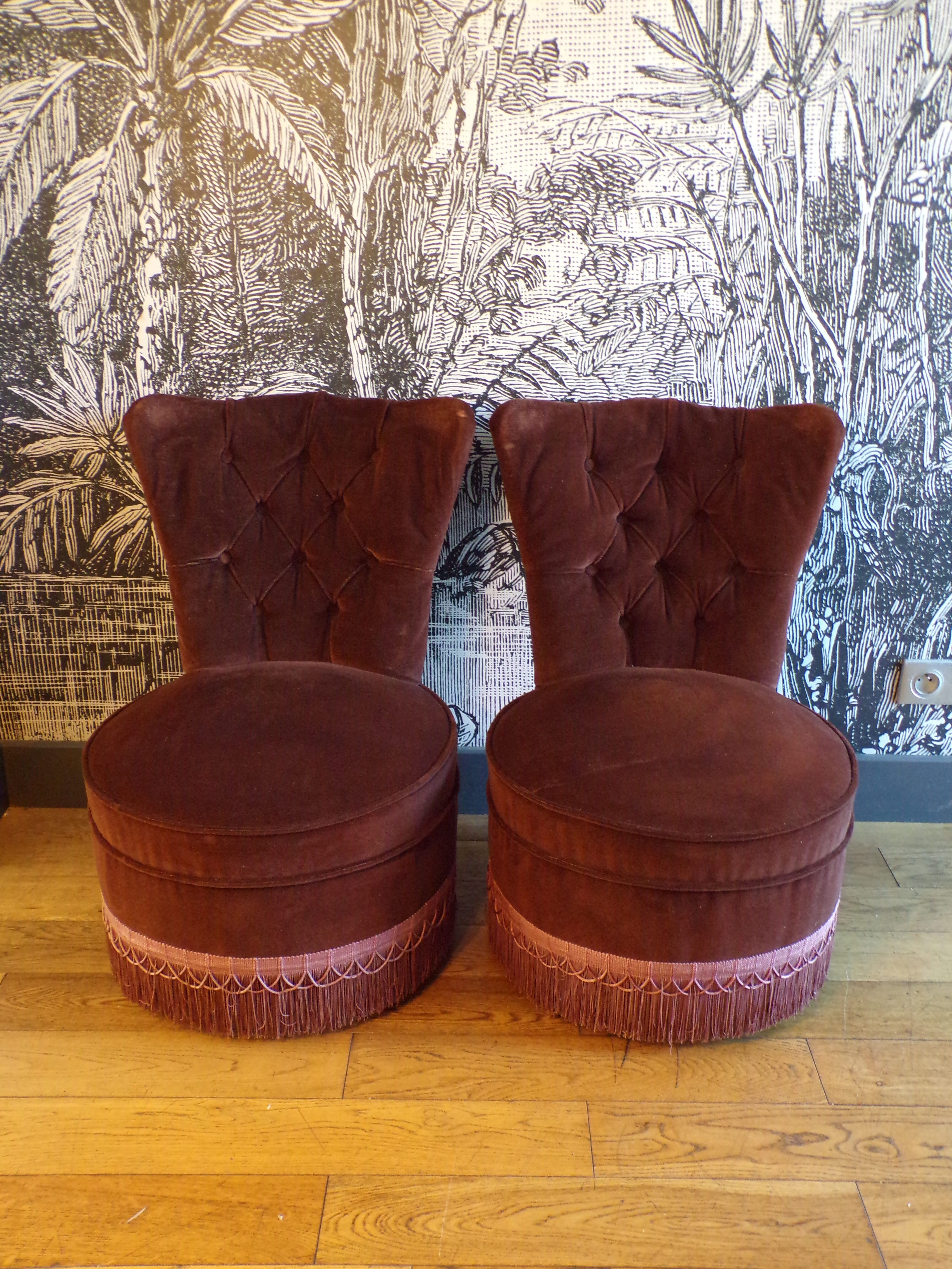 Pair of velvet toad armchairs