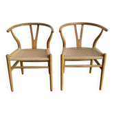 2 dining chairs in teak and rope