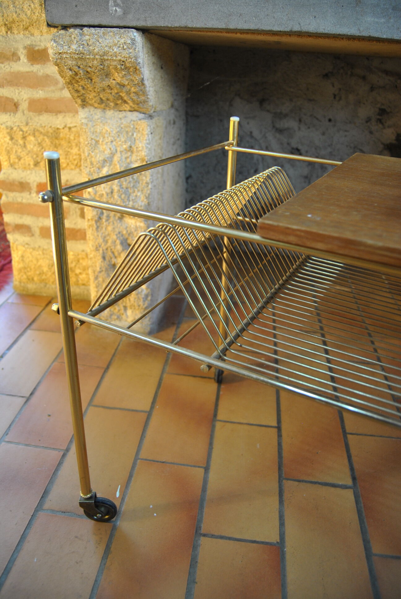 Vinyl storage cabinet with vintage wheels 70s