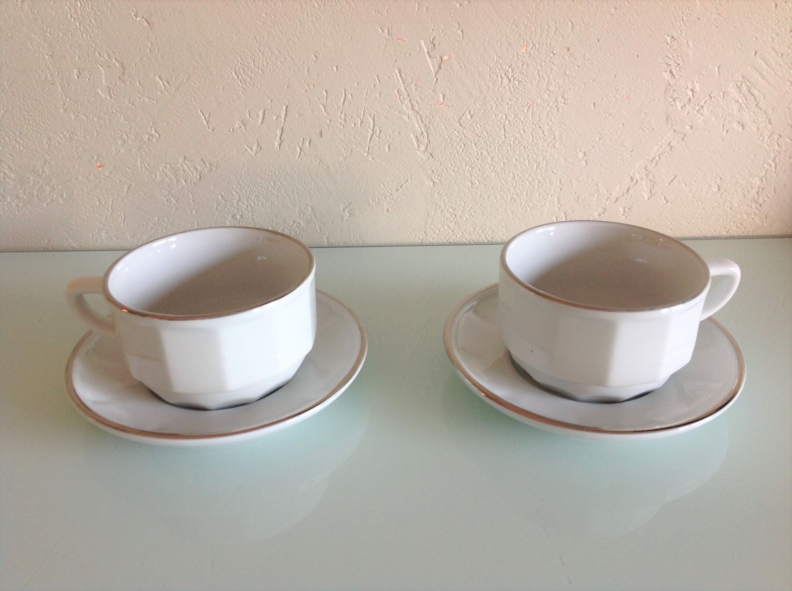 Two white cups with saucers by Apilco vintage 60-70s