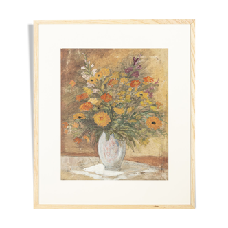 Fleurs Art Déco, Aquarelle sur papier épais, 64 x 74 cm