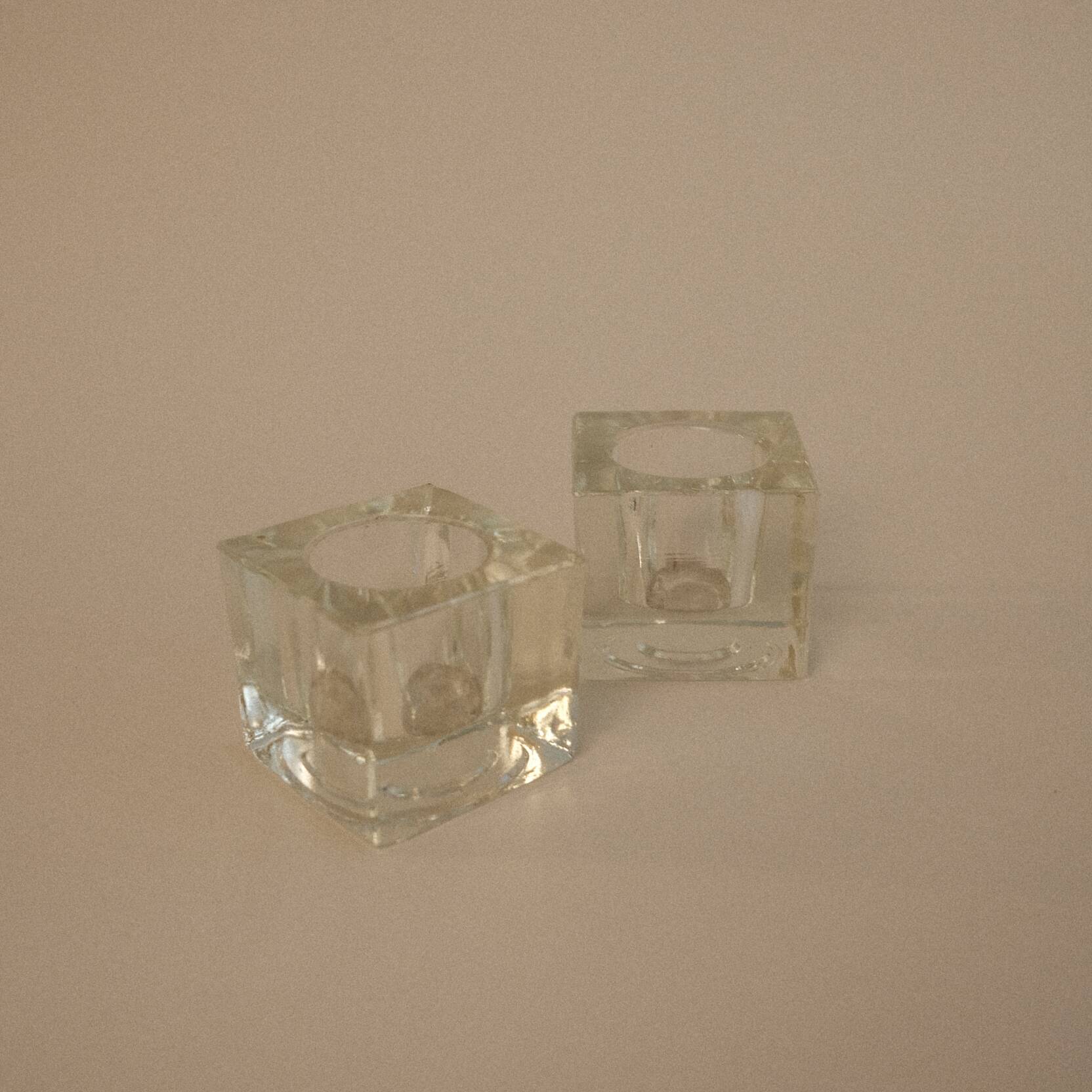 Square glass candlestick pair