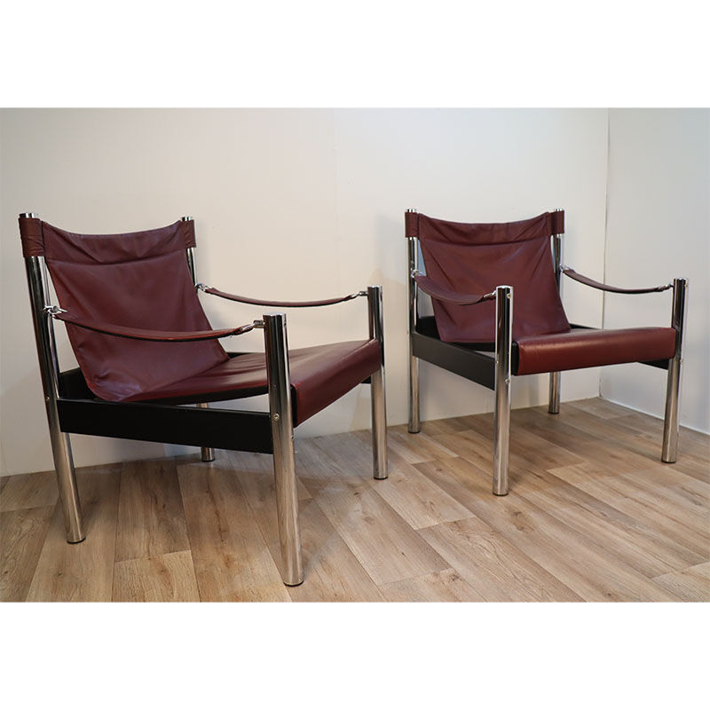 Pair of vintage Safari armchairs by Borje Johanson 1970