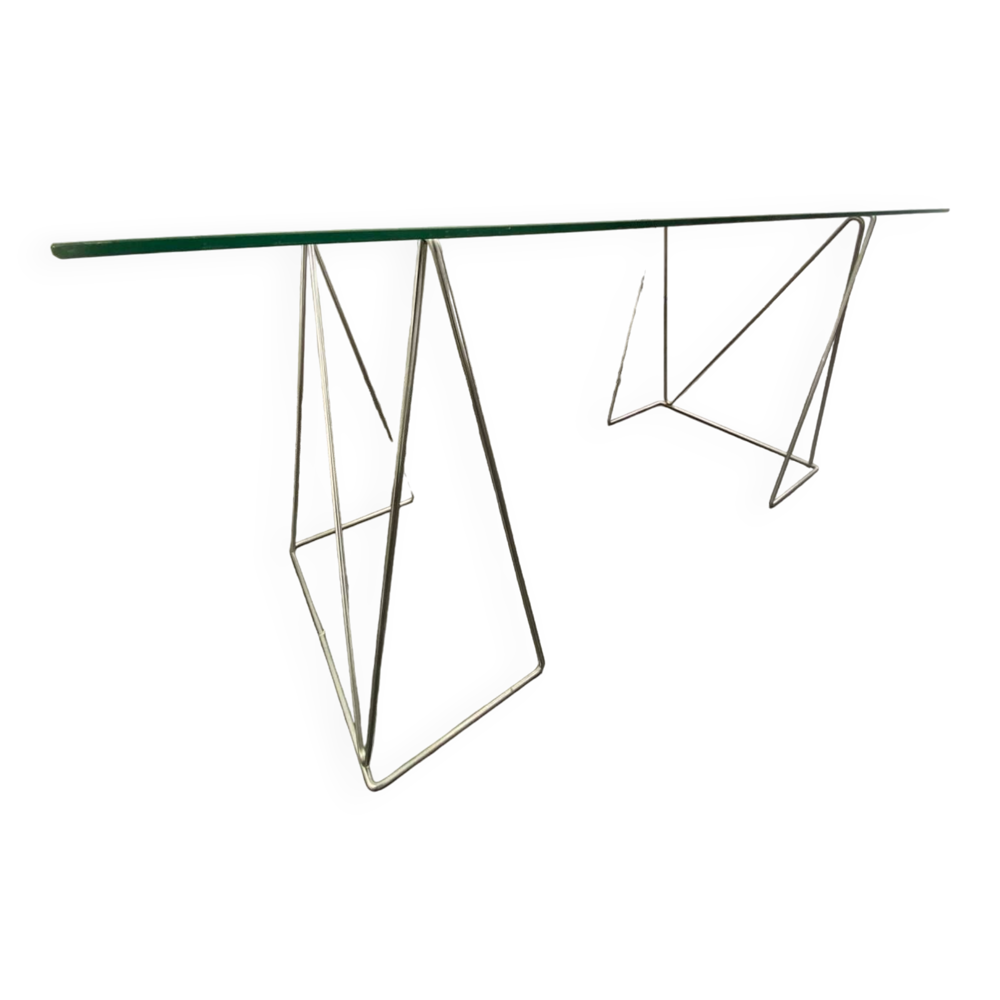 Chromed steel and glass trestle desk circa 1970