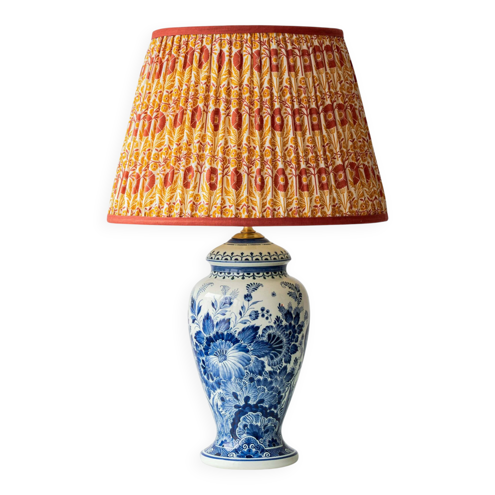 Vintage Table Lamp in Delft Style, Hand-Painted Blue and White, Ram Arnhem, New Shade