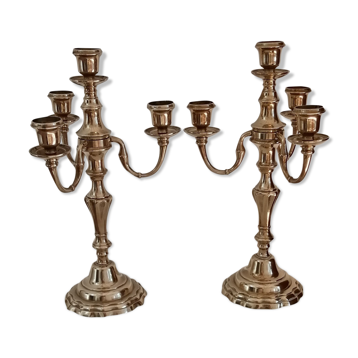 Pair of candelabras, brass candle holders