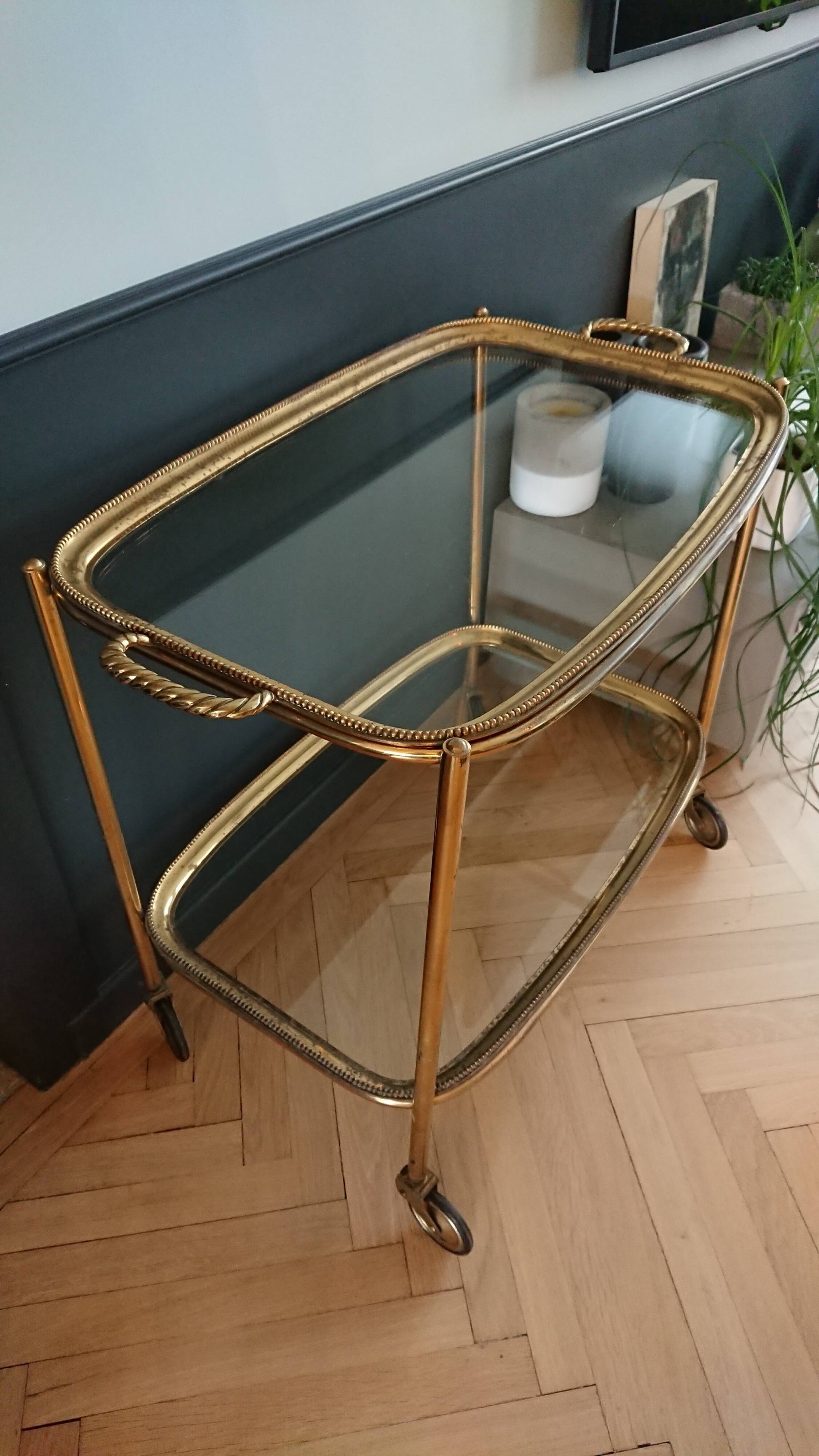 Brass dessert and glass 2 trays