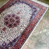 Beige and Pink Floral Patterned Wool Rectangular Rug - Handmade in Pakistan