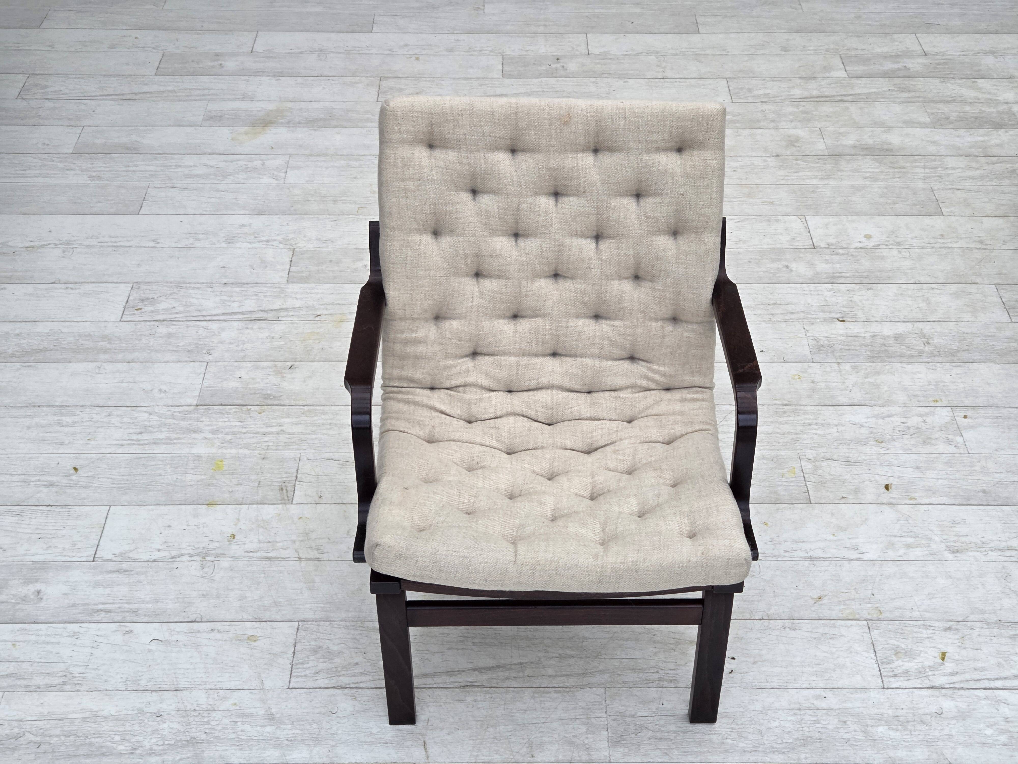 1970s, Scandinavian armchair, furniture wool, dark beech wood.