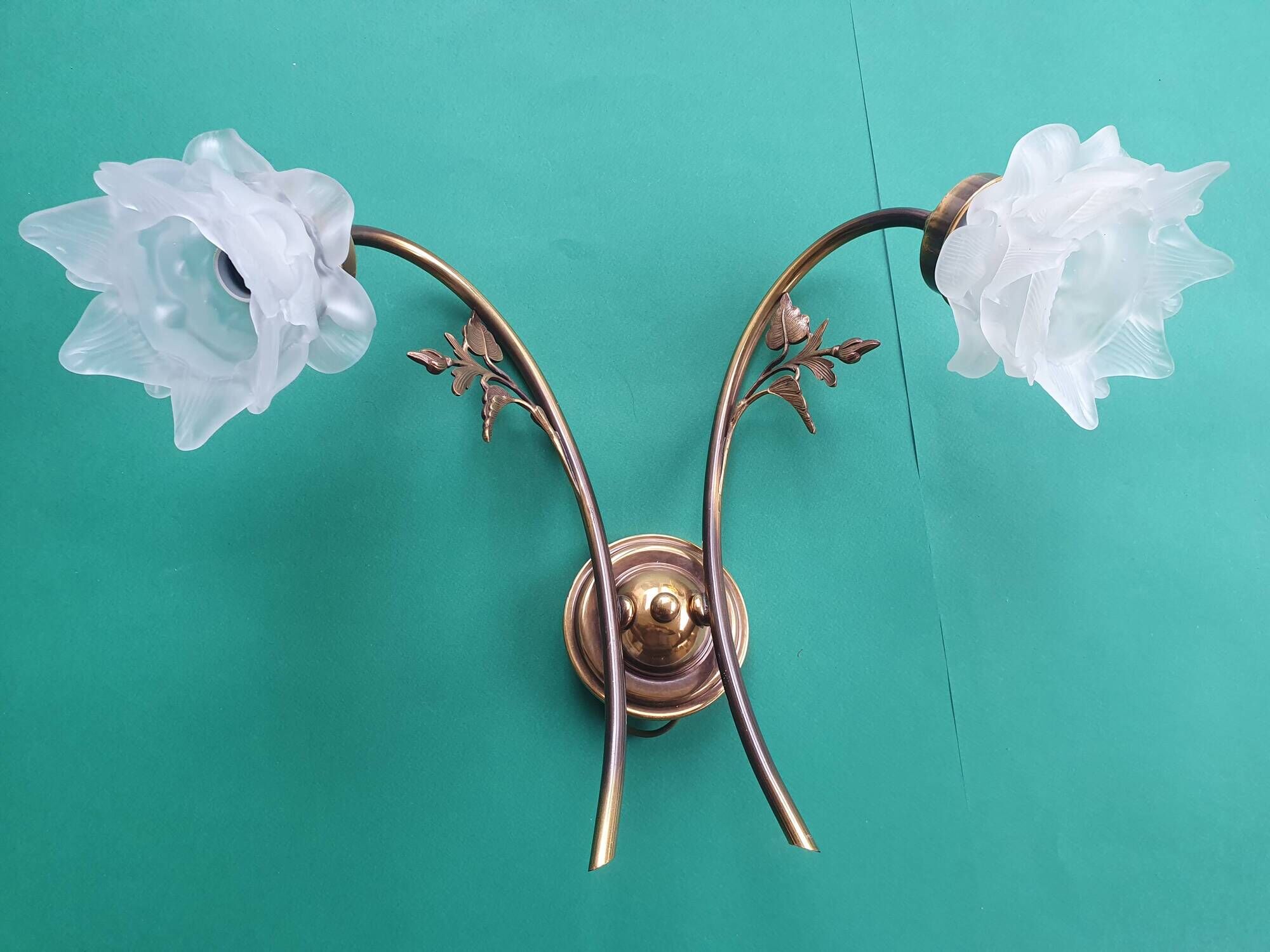 Pair of vintage Art Deco pink double wall sconces France