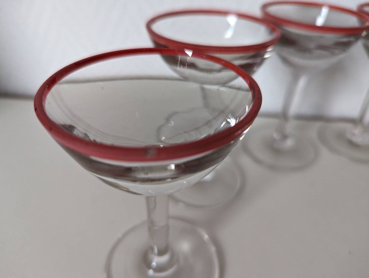 Bistro glass, thick bottom with red rim, 1950s