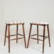 Rustic Beech Bar Stools – Striped Jacquard Fabric