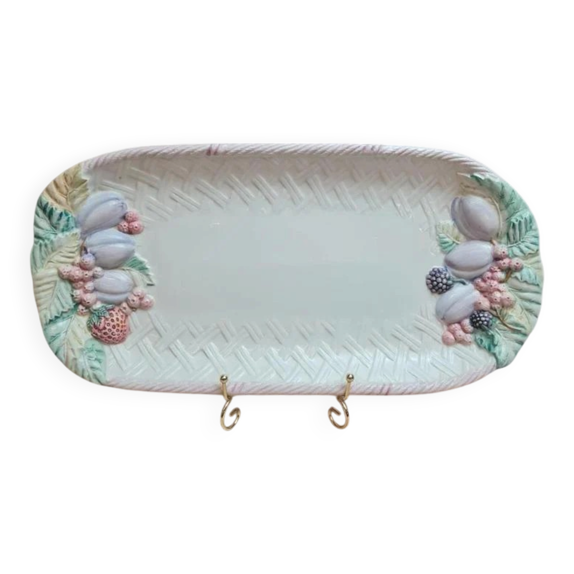 Rectangular plate in slipware decorated with fruits – signed Pw – 40 cm