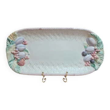 Rectangular plate in slipware decorated with fruits – signed Pw – 40 cm