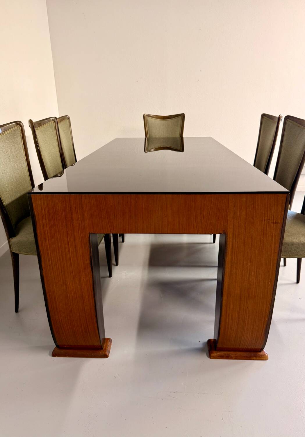 Antique wood and glass table, Art Deco Italian design, Borsani, 1940