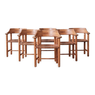 Ensemble de six chaises de salle à manger en pin du milieu du siècle attr à Rainer Daumiller