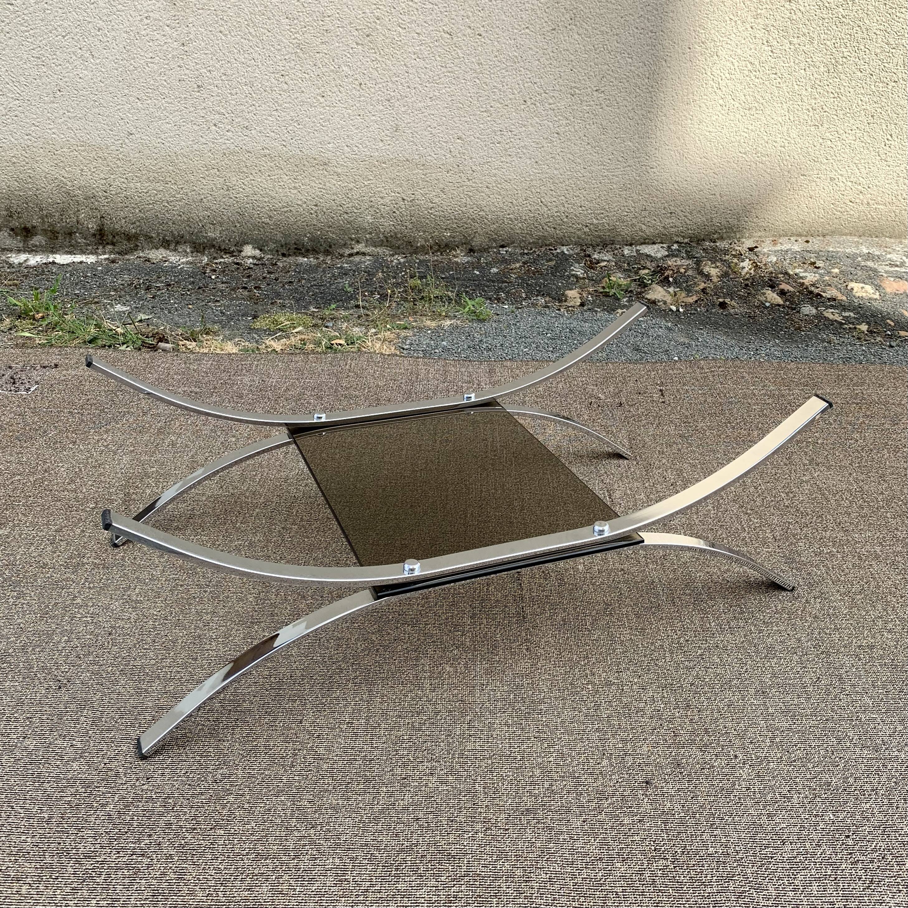 Double smoked glass and chrome coffee table 1980