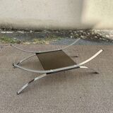 Table basse double verre fumé et chrome 1980
