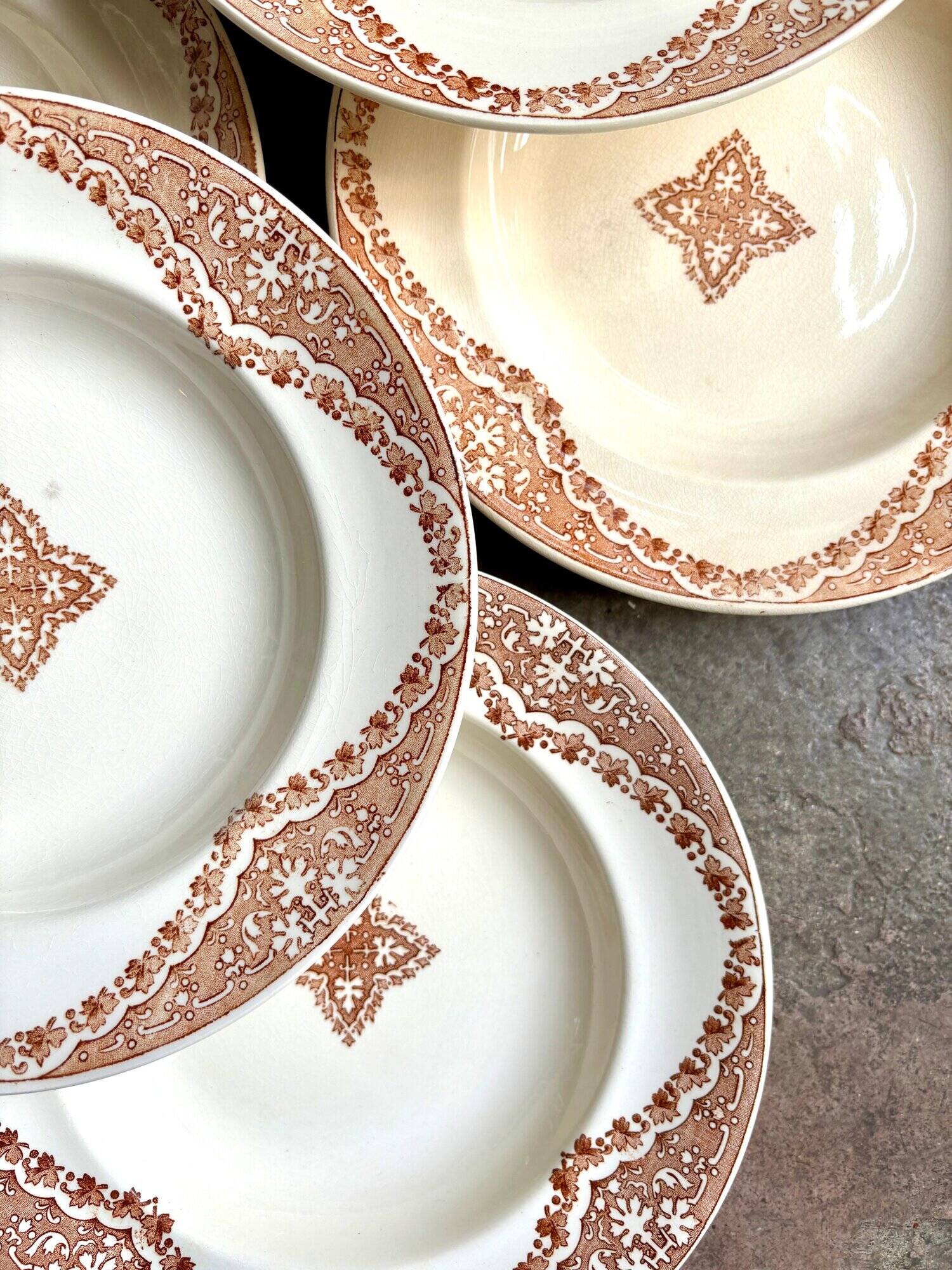 6 Longwy hollow plates in iron clay, "Andalusian" service