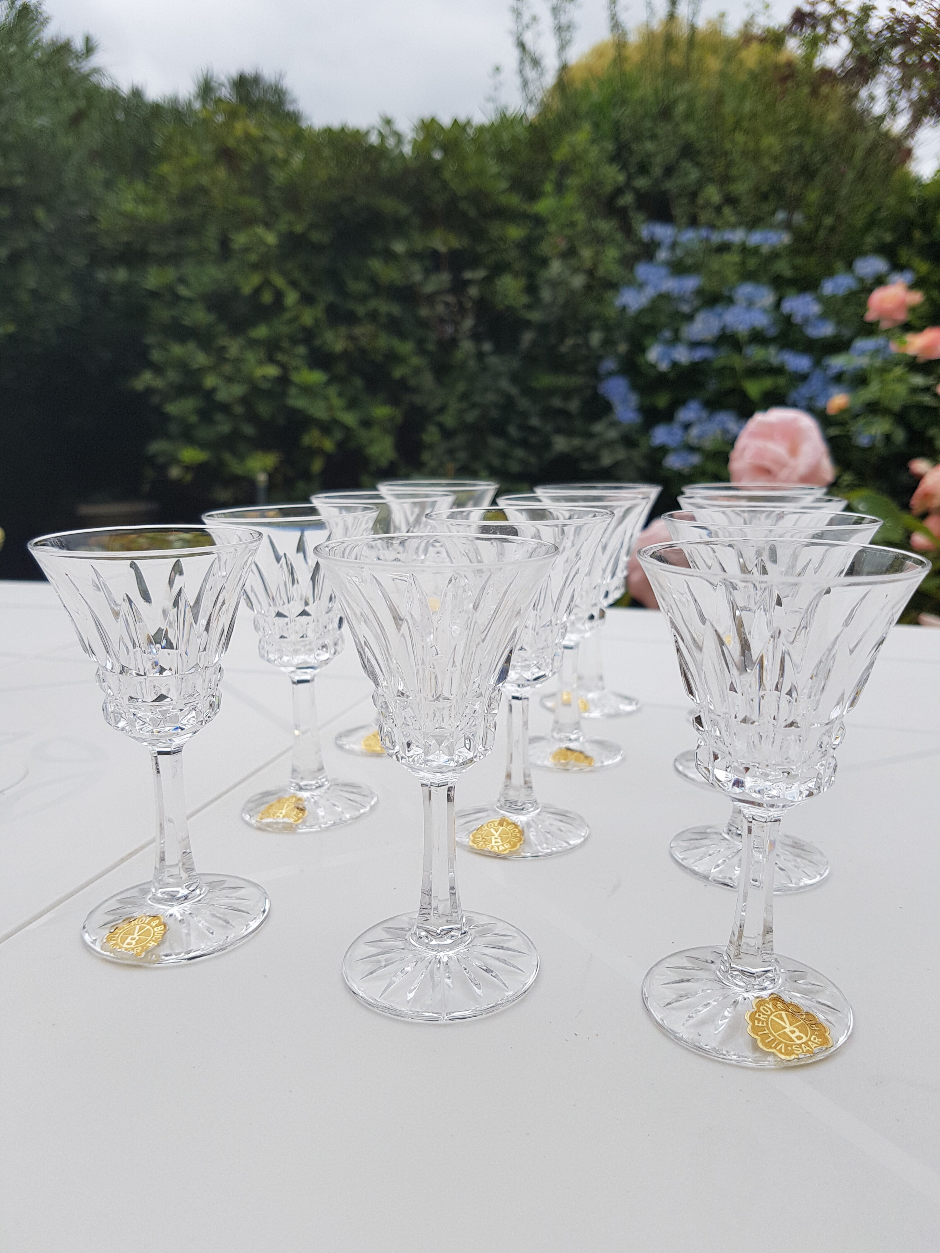 Lots of 12 glasses at Liqueur V-B Saar 1930s