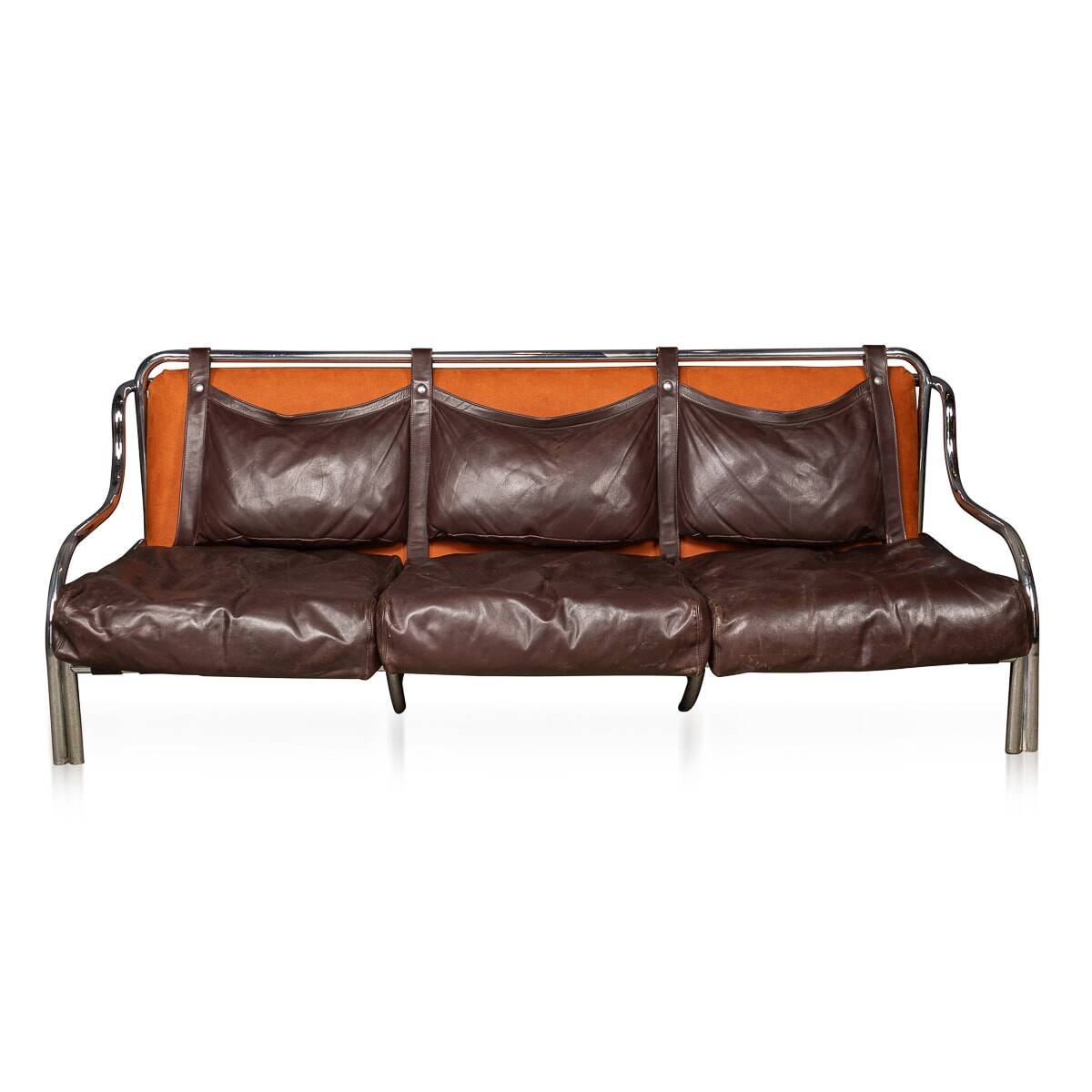 A 20thc italian brown leather sofa by gae aulenti for poltronova c.1962